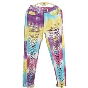 AMERICAN BAZI Unicorn Jeans S Destroyed Tye Dye Rainbow Pride JoJo stage club